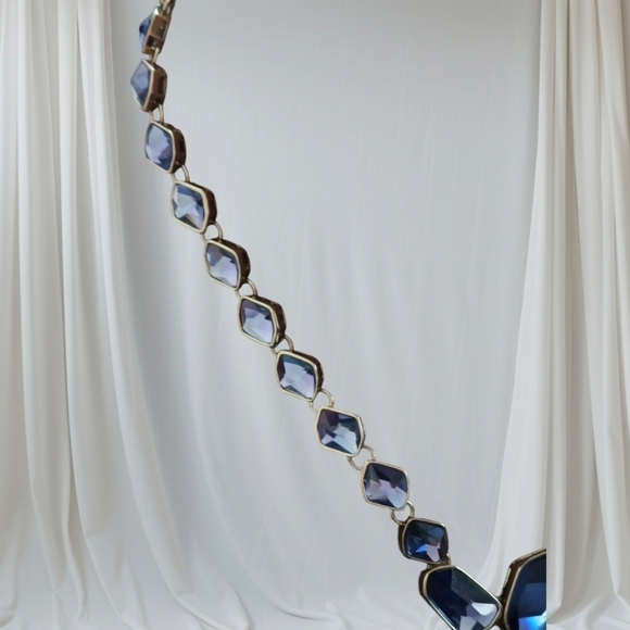 Vintage Lavender Chunky Big Long Glass Stone Gold Tone  Statement Necklace - Picture 3 of 9